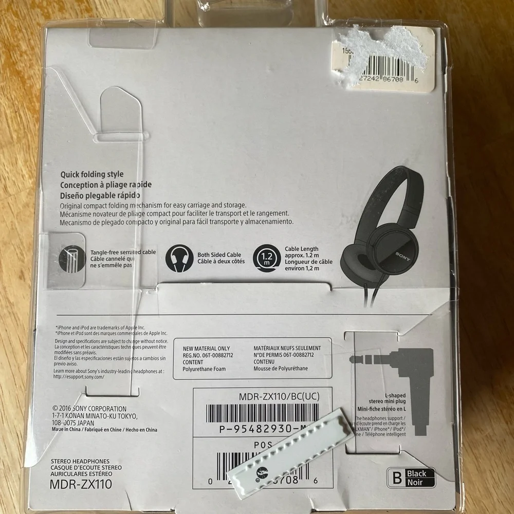 NWT SONY MDR-ZX110 - Powerful high quality sound head phones (compact fo…